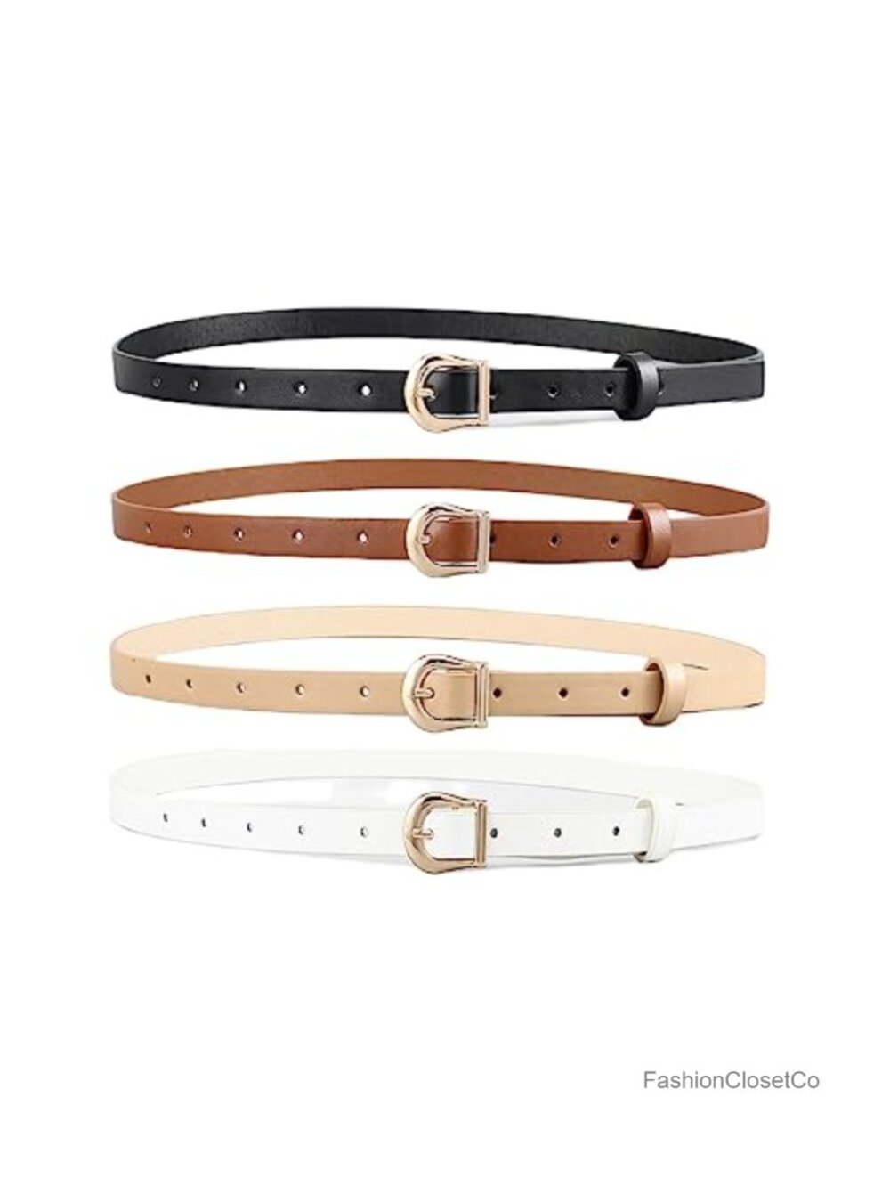 Skinny Faux Leather Belts for Jeans with Gold Alloy Buckle 4 Pack